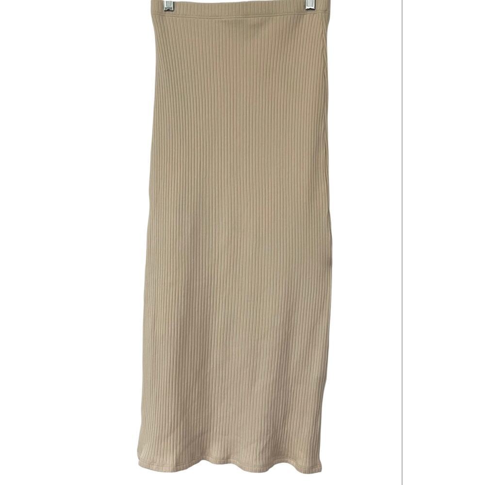Reformation Skirt Ribbed Stretch Beige Cotton & Tencel Blend Midi Pull On XS